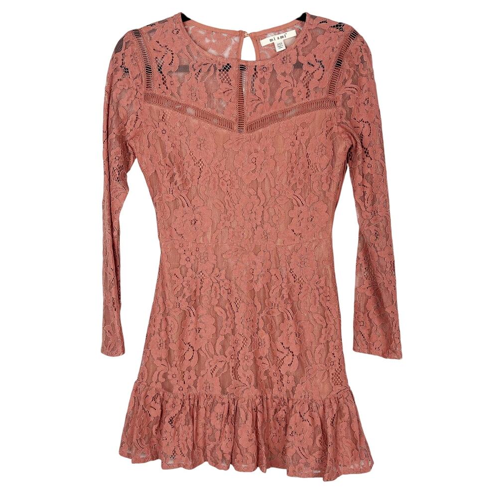 Francescas Miami 2XS Rust Orange Nina Long Sleeve Lace Dress Ruffled Bottom Mini